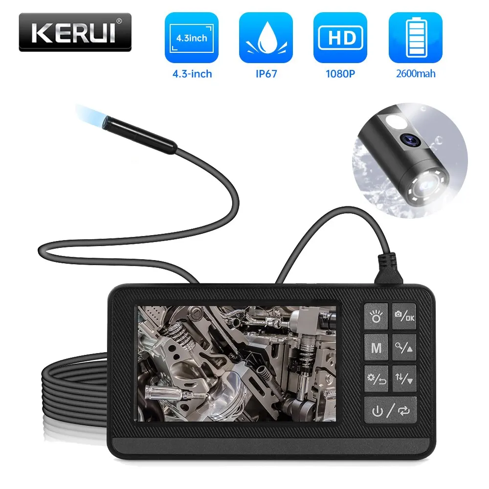 KERUI-Cámara de inspección endoscópica Industrial de doble lente, boroscopio de vídeo Digital de mano con pantalla IP67, impermeable, Snake, 1080P