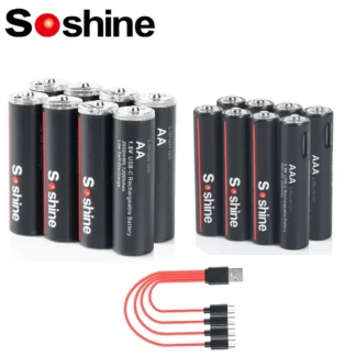 Soshine Li-ion AA y pilas recargables AAA USB iones de litio 2600mWh 1,5 V AA baterías recargables + 600mWh 1,5 V AAA batería