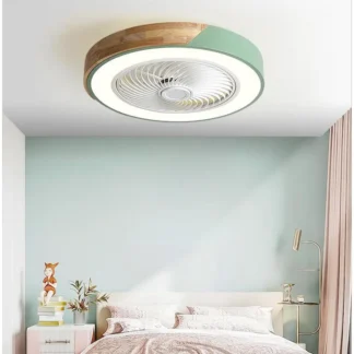 Lámpara de luz con ventilador de techo de 52CM, aplicación de 220V + ventiladores con Control remoto, ventilador de techo de madera para dormitorio, comedor, con luces, ventilador de techo verde CC