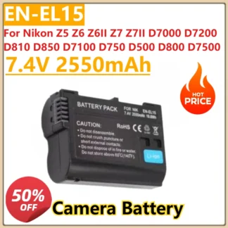 7,4 V 2550mAh EN-EL15 batería de cámara para Nikon Z5 Z6 Z6II Z7 Z7II D7000 D7200 D810 D850 D7100 D750 D500 D800 D7500 de alta calidad