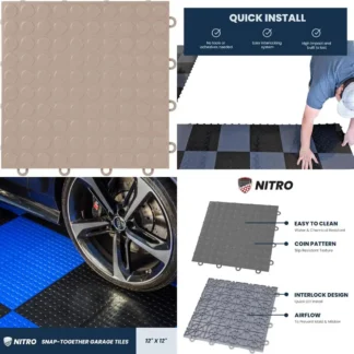 Azulejos de piso de plástico entrelazados antideslizantes, patrón de monedas 12x12, tapete para piso de garaje, arena del Sahara, fácil instalación Snap-Together