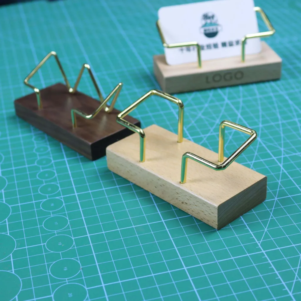 Caja de tarjetas de visita de madera, soporte para tarjetas de visita, escritorio de Metal conveniente para oficina, escuela, trabajo, Accesorios de escritorio
