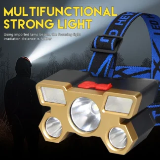 Linterna frontal LED recargable, 5 haces LED, luz frontal impermeable, 4 modos, ángulo ajustable para acampar al aire libre, pesca, trabajo en bicicleta