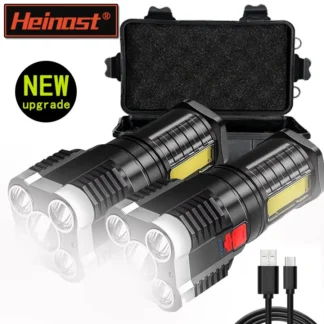 Linternas Led de alta potencia de 5 LED, foco recargable para acampar con luz lateral, 3 modos de iluminación para acampar, aventura al aire libre