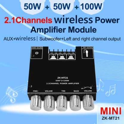 Placa amplificadora Bluetooth ZK-MT21 de 2,1 canales, 50Wx2 + 100W, placa amplificadora estéreo HiFi para subwoofer C15H/C50L/C100L, placa amplificadora AUX inpu