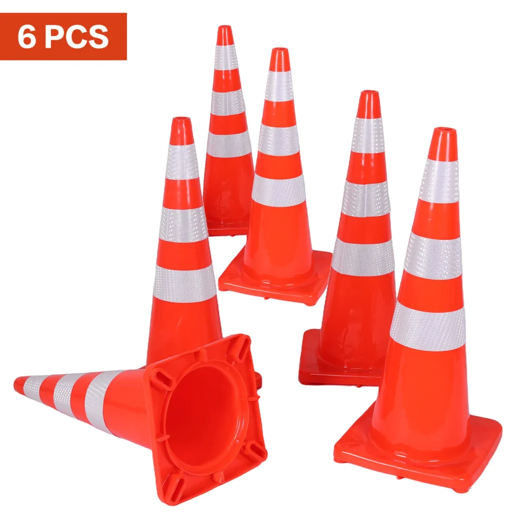 Paquete de 6 conos de seguridad para el tráfico de 35 pulgadas con collares reflectantes, conos resistentes de PVC para entradas de control de tráfico y estacionamiento