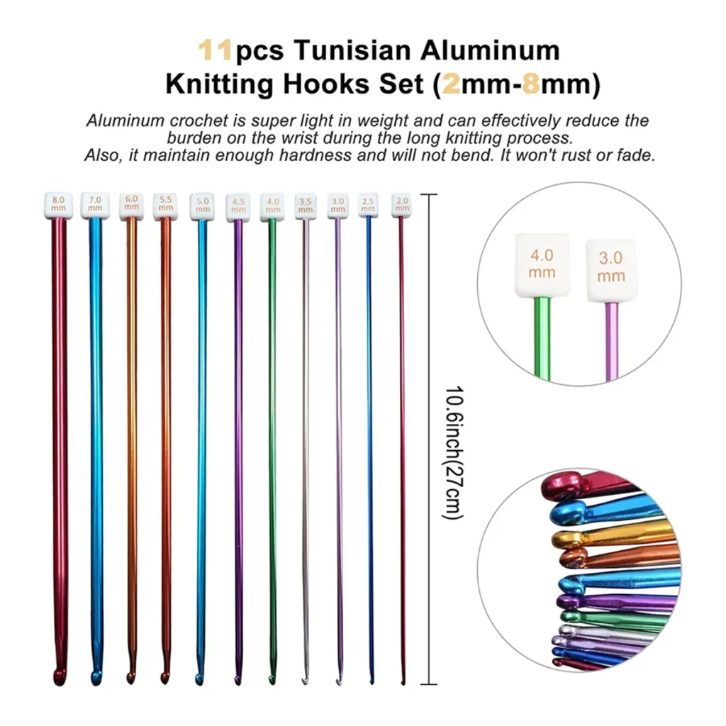 Nuevo juego de ganchos de ganchillo tunecino con estuche: 24 Uds. Juego de ganchos de bambú de ganchillo tunecino con Cable ganchos de aluminio de ganchillo afgano