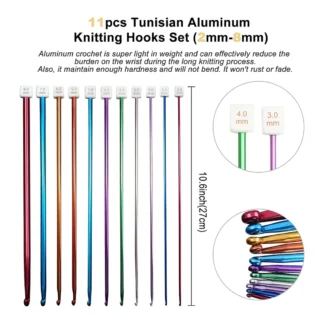 Nuevo juego de ganchos de ganchillo tunecino con estuche: 24 Uds. Juego de ganchos de bambú de ganchillo tunecino con Cable ganchos de aluminio de ganchillo afgano