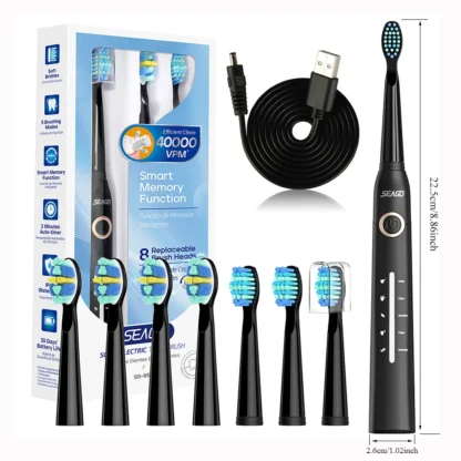 Seago-cepillo de dientes eléctrico sónico para adulto, dispositivo inteligente y automático, recargable, con 8 cabezales de repuesto, resistente al agua, 5 modos de SG-958