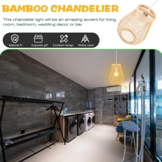 Lámpara colgante de bambú, candelabro de ratán tejido a mano para cocina, sala de estar, comedor, lámpara colgante de techo de granja