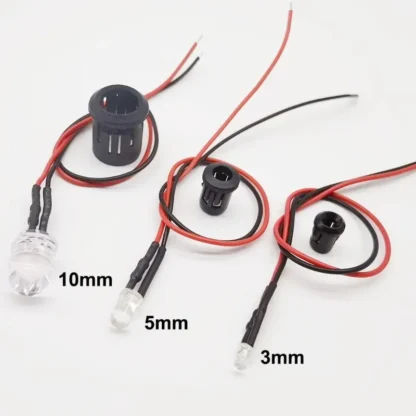 10 Uds 3mm/5mm/10mm rojo/verde/azul/RGB blanco UV DC12V LED redondo precableado transparente de agua con soporte de plástico