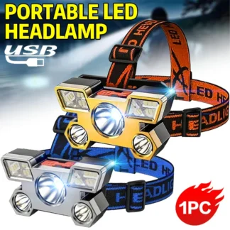 Linterna de 5 LED recargable con batería de litio incorporada luz de cabeza fuerte Camping aventura pesca ciclismo faro