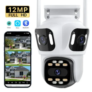 Cámara IP de 12MP con tres lentes y tres pantallas, WiFi, lente Dual externa, seguimiento automático, seguridad PTZ, cámara HD de 8MP, videovigilancia iCsee