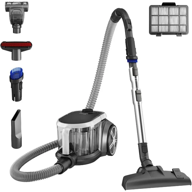 ZZC-- Aspiradora de recipiente sin bolsa, aspiradora liviana para alfombras y suelos duros, plateada con negro