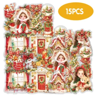 Etori Life 15 pegatinas con patrón de personajes navideños lindos de dibujos animados de aventura navideña para decorar computadoras portátiles, fundas de teléfono, maletas, cajas de regalo, bolsas de papel de regalo, álbumes de fotos, pegatinas para niños
