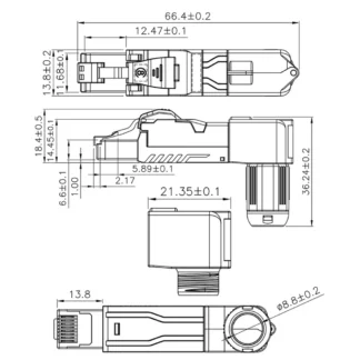 Conector de campo de aleación de Zinc con blindaje completo RJ45, conector de terminación de campo CAT8 STP en ángulo de 90 grados, sin herramientas, tipo ABS