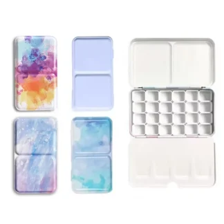 Caja de lata vacía portátil para acuarela, bandeja de pintura de hierro para almacenamiento, paleta con 24 medias sartenes para pintar suministros de arte