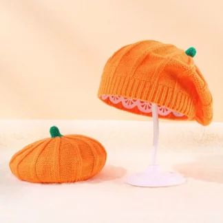 Bonita boina de calabaza naranja, sombrero de pintor, gorra octogonal, gorro de punto, gorra de artista, sombrero para padres e hijos, señoras