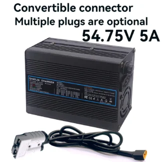 Conector desmontable 54,75 V 5A caja de aluminio Lifepo4 cargador rápido de batería para 48V 15S Lifepo4 cargador de batería ventilador de refrigeración