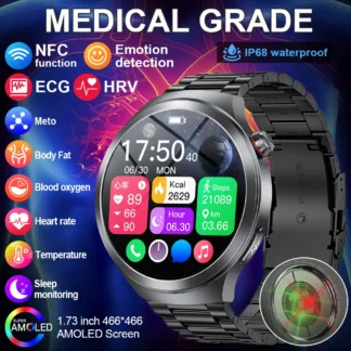 Reloj inteligente LIGE 2026 ECG para hombre, pantalla AMOLED de 1,73 pulgadas, detección emocional, monitoreo de fatiga, relojes, Control de acceso NFC, reloj inteligente