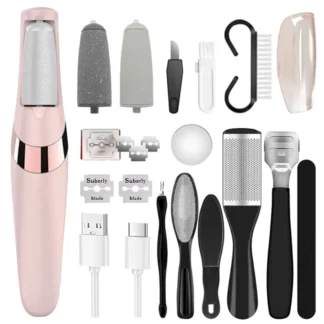 Lima de pies eléctrica recargable, 1 + 10 juegos, máquina eliminadora de callos, dispositivo de pedicura, herramientas para el cuidado de los pies para tacones, elimina la piel muerta, color negro