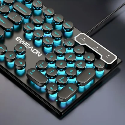 Teclado para juegos de máquina de escribir EWEADN, 104 teclas, teclas redondas retro punk, retroiluminación azul, cable USB, para PC/portátil Windows