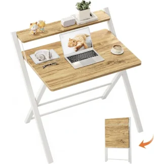 Greenforest-escritorio plegable sin montaje, escritorio compacto para ordenador de 2 niveles con estante, mesa plegable que ahorra espacio de 30 pulgadas para el hogar