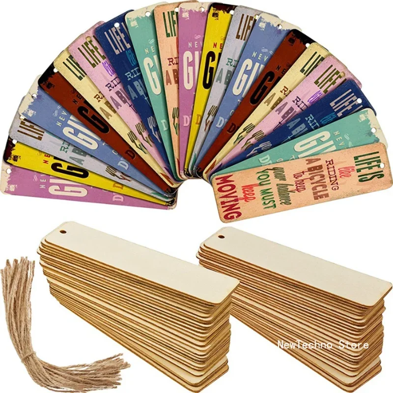 Marcapáginas de madera en blanco, marcapáginas artesanal de madera, etiqueta sin terminar para suministros de decoración del hogar, etiqueta colgante de madera, 5 uds.