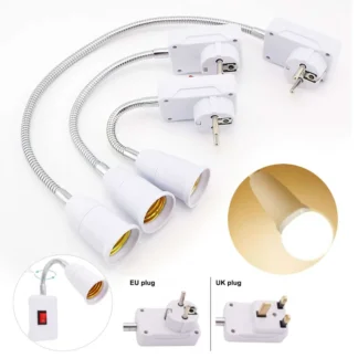 23cm 53cm UE Reino Unido enchufe interruptor E27 bombilla base de lámpara soporte de energía largo enchufe extensión convertidor adaptador lámpara de pared