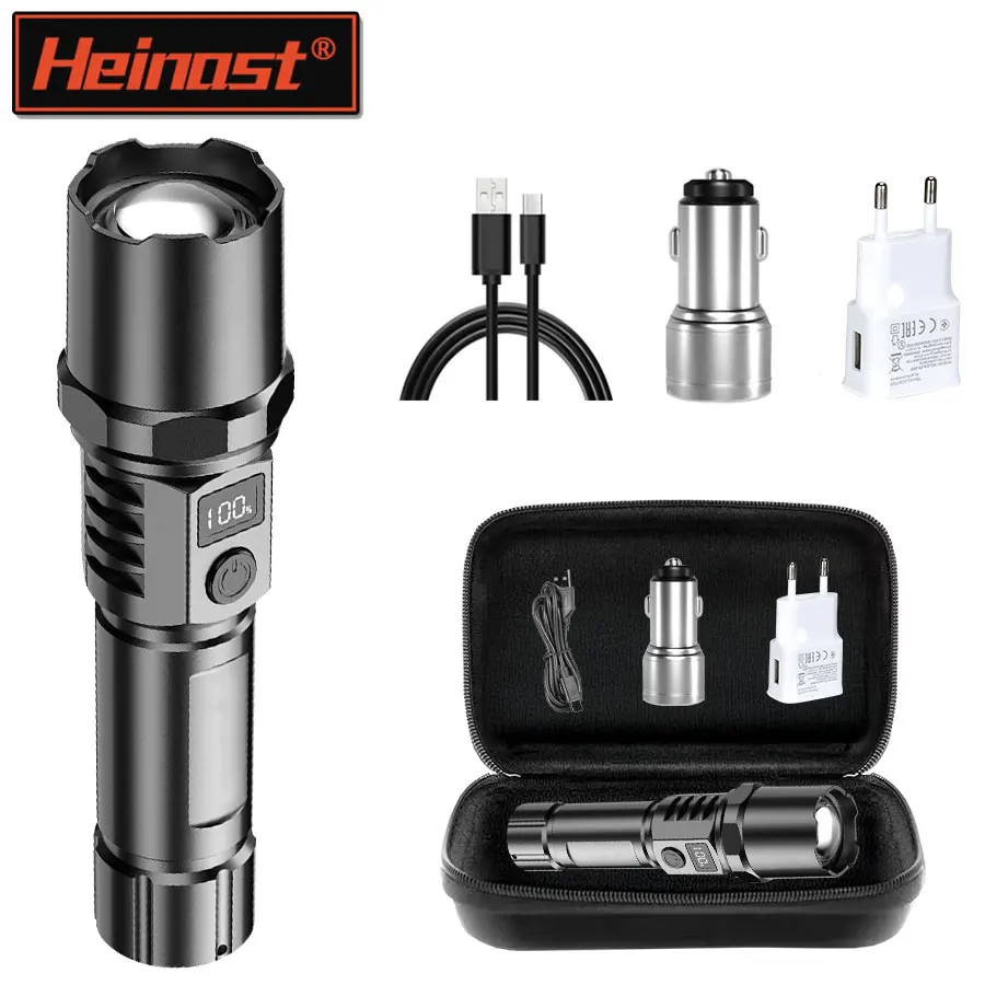 Linterna de mano Led de alta potencia, luz de emergencia impermeable con zoom telescópico recargable portátil para acampar al aire libre