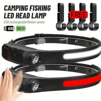 Linterna frontal LED Industrial con Sensor COB, linterna frontal recargable con batería integrada 18650, linterna para acampar y pescar al aire libre