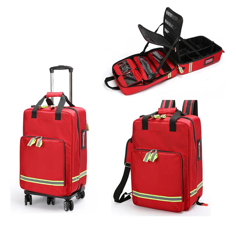 Bolsa de primeros auxilios con carrito vacío de gran capacidad, mochila EMS impermeable para clínica médica al aire libre, Kit de rescate de terremotos de enfermería