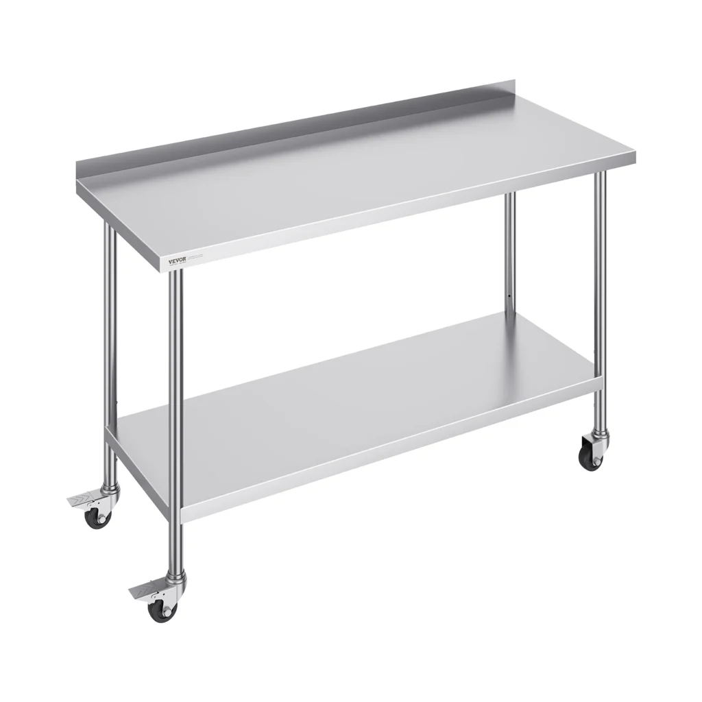 SucceBuy Mesa de trabajo de acero inoxidable Mesa de trabajo comercial para preparación de alimentos con ruedas Mesa de trabajo de preparación resistente para restaurante y hogar
