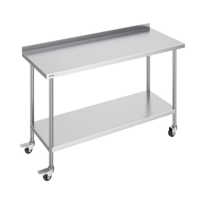 SucceBuy Mesa de trabajo de acero inoxidable Mesa de trabajo comercial para preparación de alimentos con ruedas Mesa de trabajo de preparación resistente para restaurante y hogar