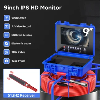  Cámara de alcantarillado IPS 1080P de 9 pulgadas Cámara de inspección de drenaje ultraclara con equilibrio automático de 23 mm con cable de 512 Hz 1080P 4500 mAH 7 mm