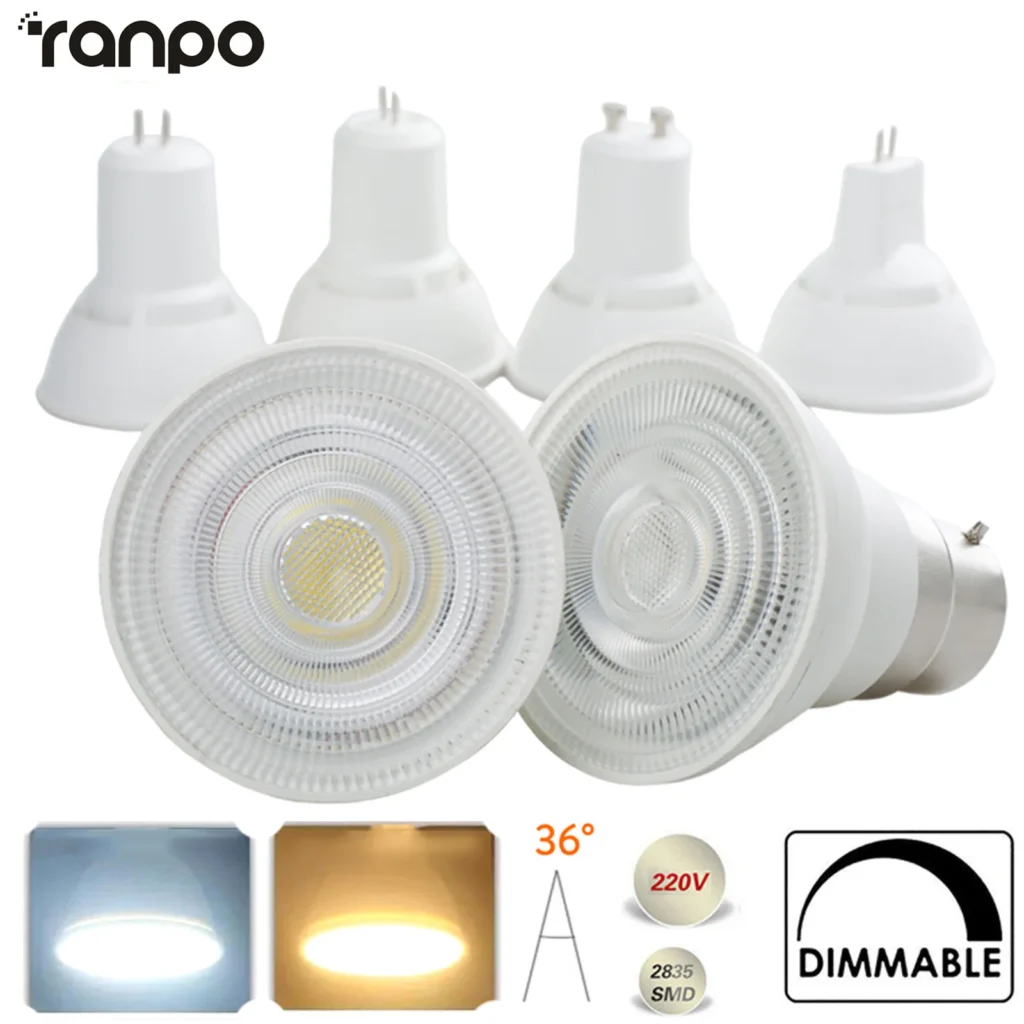 Bombillas de foco LED regulables, lámpara incandescente de 45W, MR16 GU10, E27, B22, GU5.3, 7w, 220V, 36 grados, 2835SMD, ahorro de energía
