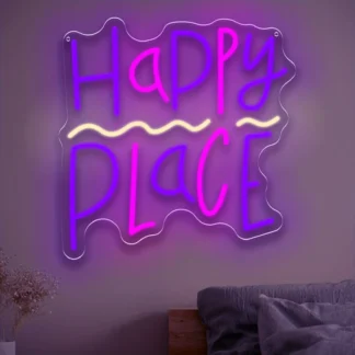 Happy Place-letrero de neón LED, letrero de luz de neón regulable por USB para sala de jugadores, dormitorio, Bar, sala de estar, regalo de fiesta de cumpleaños, decoración de pared