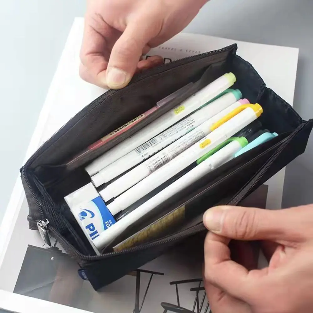 Bolsa de lápices de estilo japonés de alta calidad, estuche de lápices portátil de gran apertura, bolsa de cosméticos duradera de gran capacidad