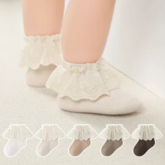 Nuevos calcetines de algodón para bebé con volantes de encaje, calcetines tobilleros para niñas, calcetines de suelo para niños pequeños, calcetines bonitos con volantes para niños, calcetines de princesa para niñas