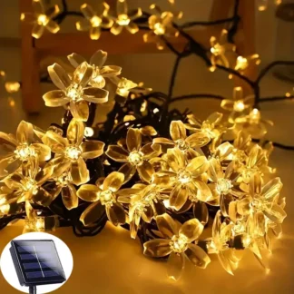 Luz Solar de jardín, iluminación Led de flores de cerezo, guirnalda de luces de hadas, lámpara navideña para exteriores, adorno de flores, decoración del hogar para fiestas