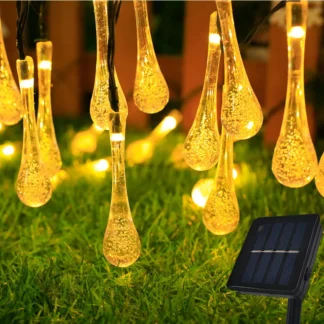 Cadena de luz LED Solar con forma de lágrima de cristal para exteriores con 20/30/50 LED lámpara colgante de gota de agua de 8 funciones para jardín Navidad
