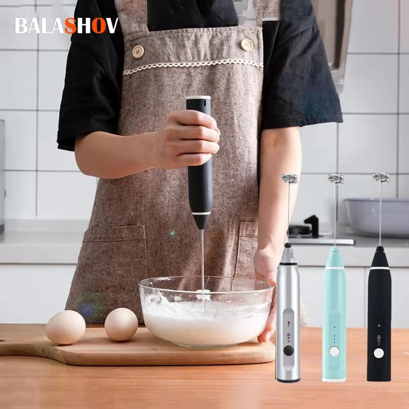 Espumador de leche de 3 velocidades, batidor de huevos, cafetera eléctrica, máquina de crema portátil, herramienta de cocina de color blanco huevo, licuadora de mano