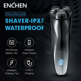 Afeitadora eléctrica ENCHEN 3D Blackstone 3 IPX7, afeitadora resistente al agua, doble uso húmedo y seco, batería para barba y cara, pantalla Digital para hombres