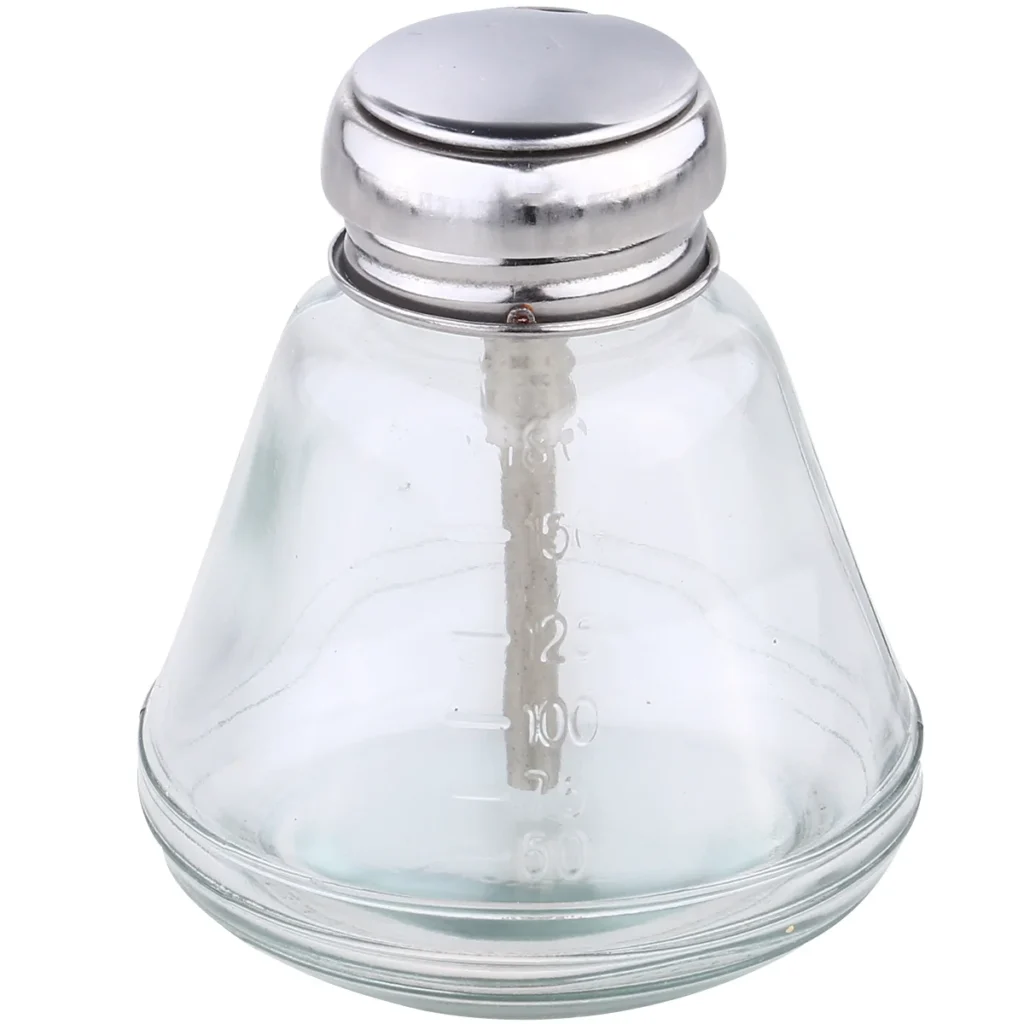 Dispensador de Alcohol de vidrio duradero, botella limpiadora portátil para uso doméstico al aire libre, botella dispensadora de núcleo metálico de 180ml, 1 Uds.