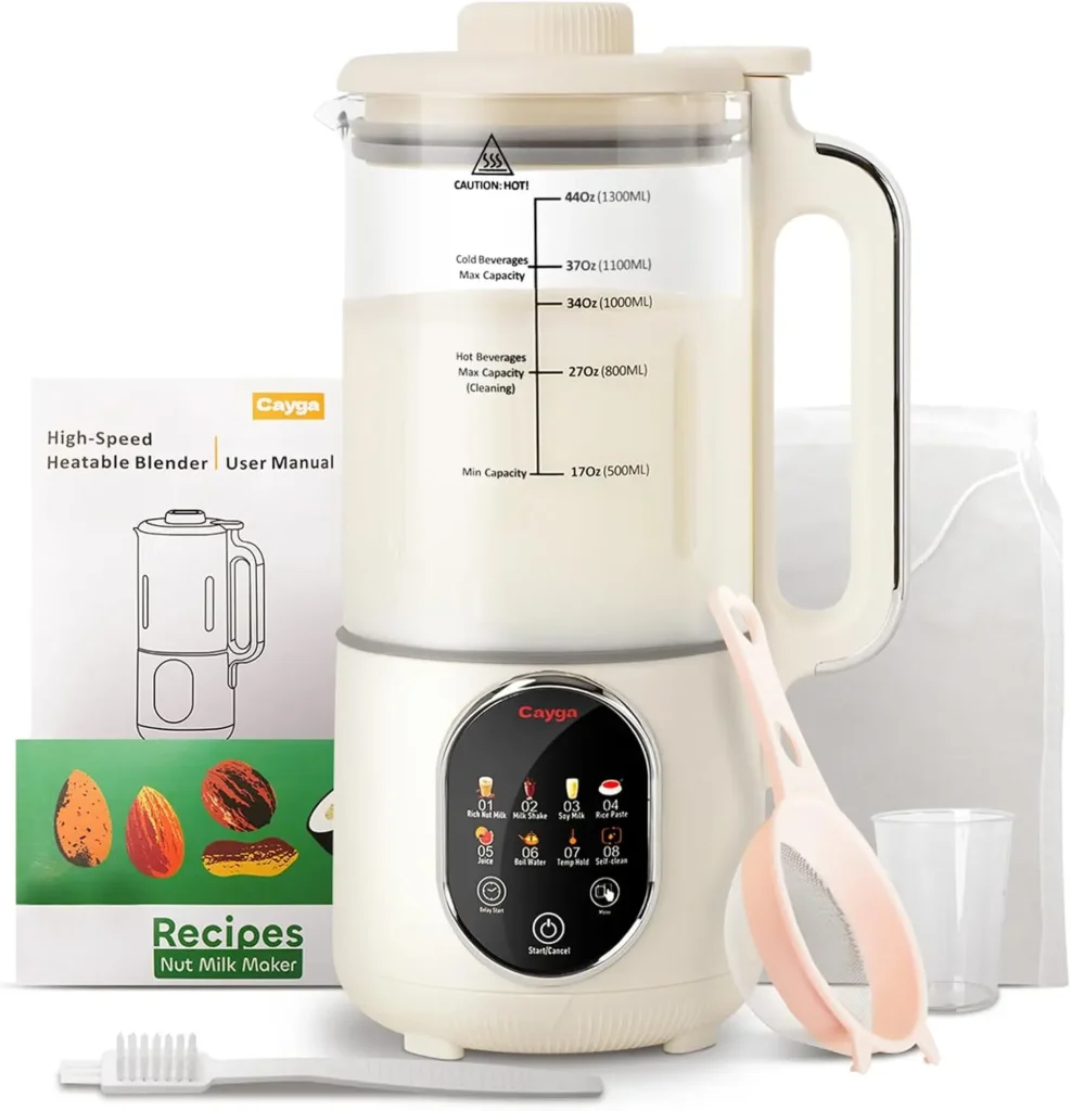 Máquina casera para hacer leche de nueces de aleación de titanio de 44oz, máquina para hacer leche de soja, almendras caseras, avena, jugo, coco para bebidas a base de plantas w