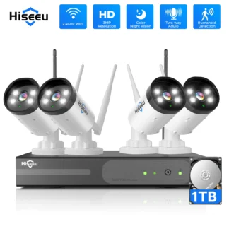 Hiseeu H.265 + 16CH NVR 3MP WiFi Kit de sistema CCTV detección humana IR visión nocturna P2P cámaras IP inalámbricas para exteriores Kit de vigilancia