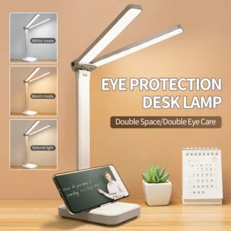 Lámpara de escritorio LED plegable, lámpara de mesa táctil regulable de 3 niveles, recargable por USB, protección ocular, lámpara de lectura para dormitorio, mesita de noche