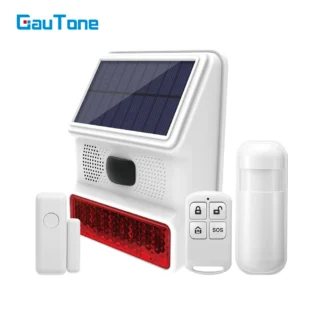 GauTone-sirena Solar inalámbrica para exteriores, sonido estroboscópico, Flash, sirena de alarma impermeable para sistema de alarma Wifi GSM de 433MHz