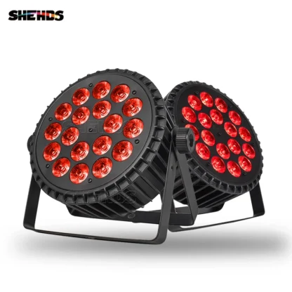 2/4 Uds LED Par plano 18x18W RGBWA + UV luz de aleación de aluminio DMX 512 para DJ Fiesta Disco proyector club nocturno Bar SHEHDS luz de escenario