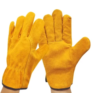 Guantes de soldador de cuero de vaca, guantes de seguridad para el trabajo de cuero de vaca ignífugos, anticalor, para transporte de soldadura, protección de manos del conductor